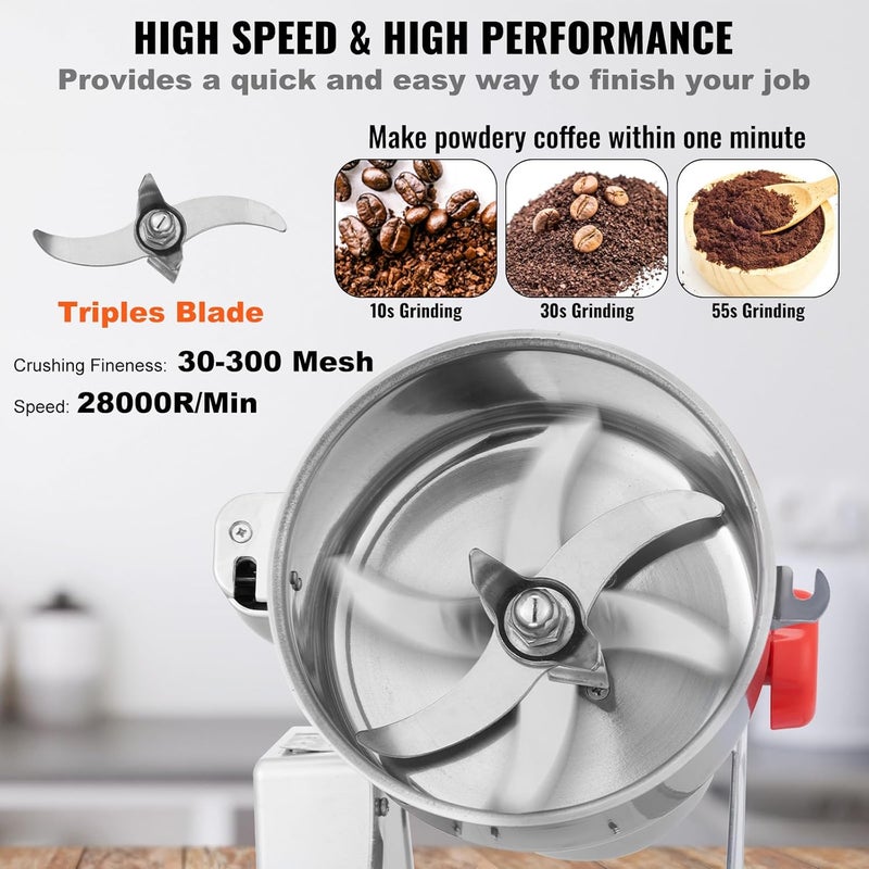 VEVOR 500g Electric Grain Mill Grinder, High Speed 2000W Commercial Spice Grinders, Stainless Steel Pulverizer Powder Machine, for Dry Grains Spices Cereals Coffee Corn Pepper, Swing Type - Image 4